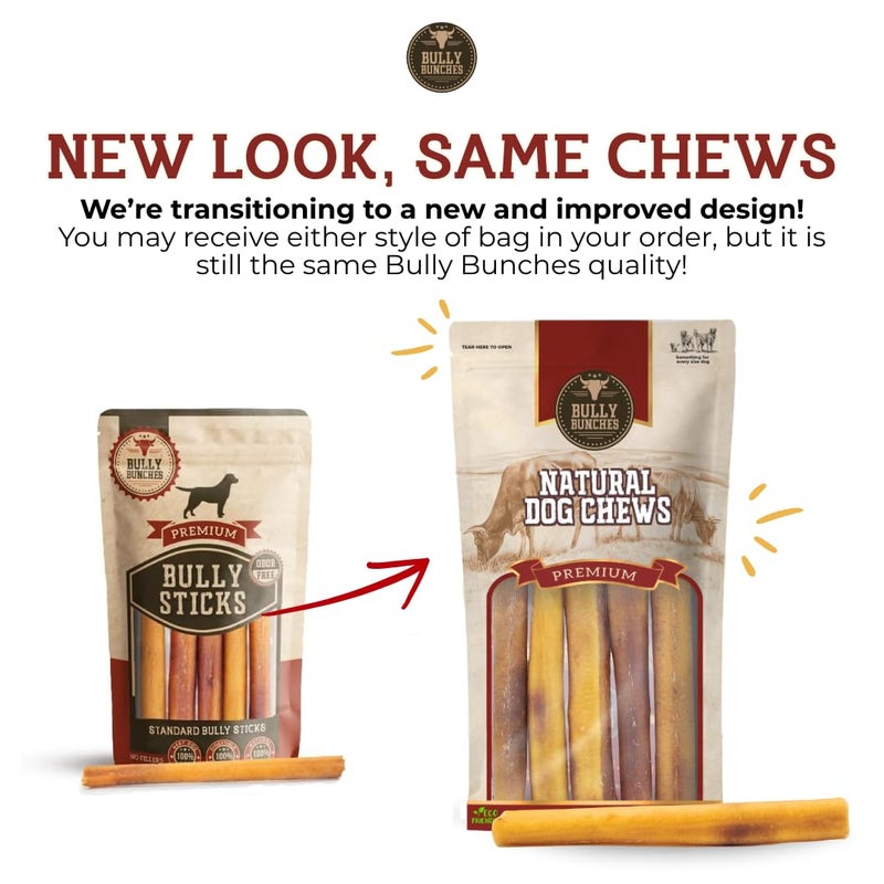 Bully Bunches Premium 12 Inch Standard Odor Free Bully Sticks for Small & Medium Dogs - Long Lasting Chews for Oral Care - Rawhide-Free, All Natural Beef Dog Treats, Packaging May Vary (5 Pk) - Image 2